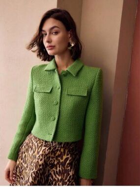 MOTF Cropped Green Bouclé Blazer Jacket Size L
